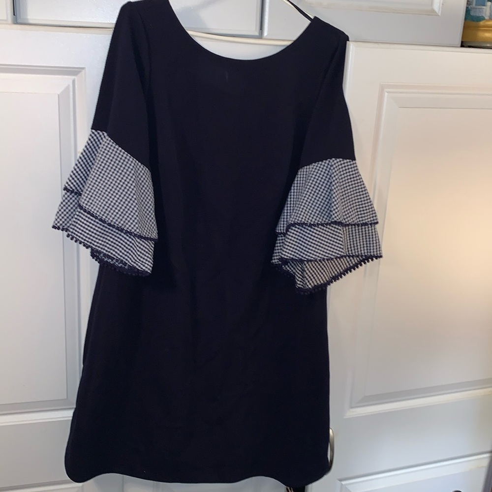 Jessica Howard blue dress with ruffle sleeve details 14w